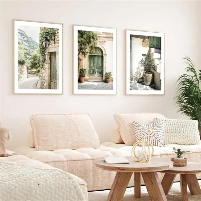 Unyqoos Stijlvolle wandposter met mediterraan dorp en rustieke elementen zonder lijst groen