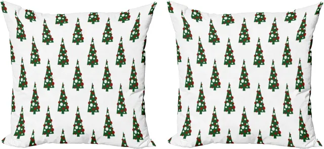 ABAKUHAUS Geometrisch Sierkussenhoes Set van 2, Xmas Boom Patroon, Modern Accent Dubbelzijdige Digitale Print, 50x50, Jägergrün Wit Rubin