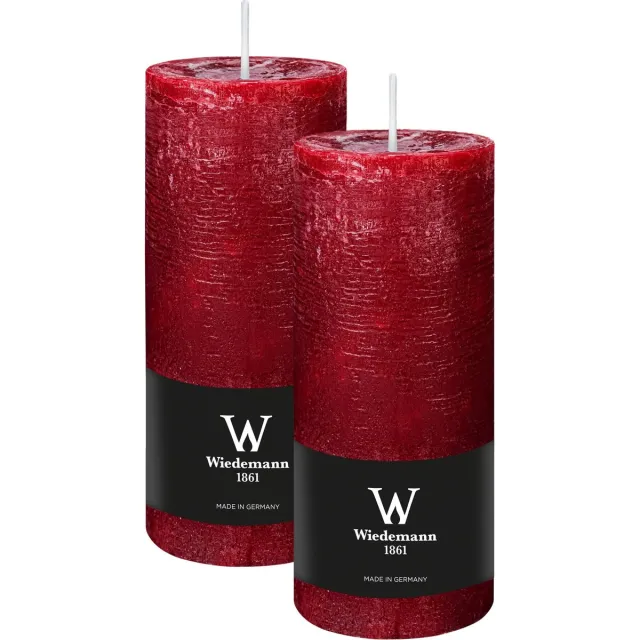 Wiedemann Cilinderkaars/stompkaars - 2x - rustieke kaars - bordeauxrood - 7 x 16 cm - 66 branduren Bordeaux rood