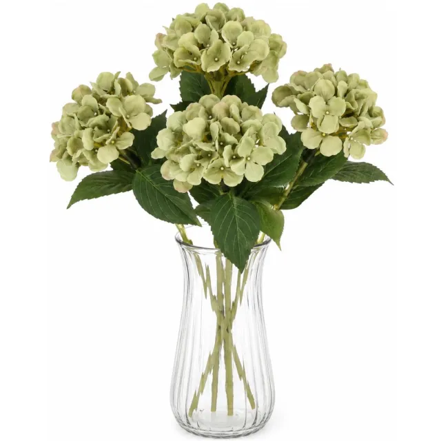 Bellatio Design Kunstbloem Hortensia tak - 4x - groen - 48 cm - losse steel - Kunst zijdebloemen - hydrangea