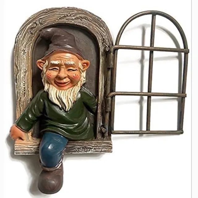 Excitat Tuinkabouter - Charmante tuinkabouter - 3D beeldje - met witte baard - ophangbaar standbeeld van duurzame designerhars - geschikt voor in de tuin - 14,5x15x8cm bruin
