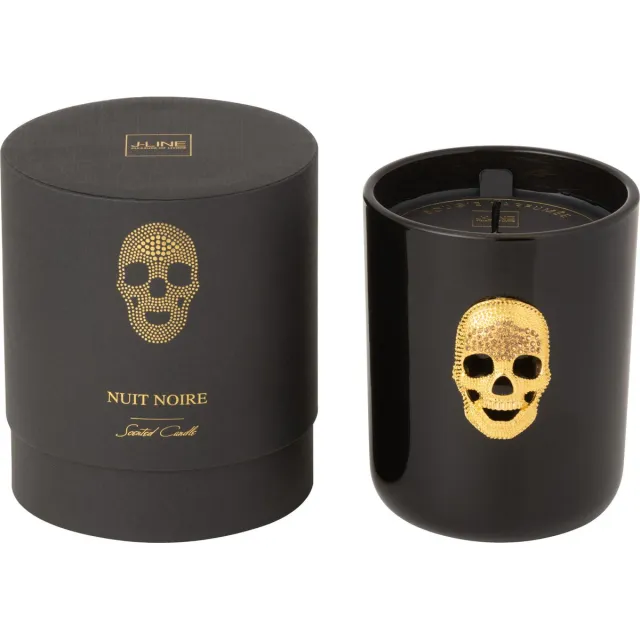 J-Line geurkaars Doodskop Nuit Noire - Mysterious Palace - glas - zwart - large - 65U