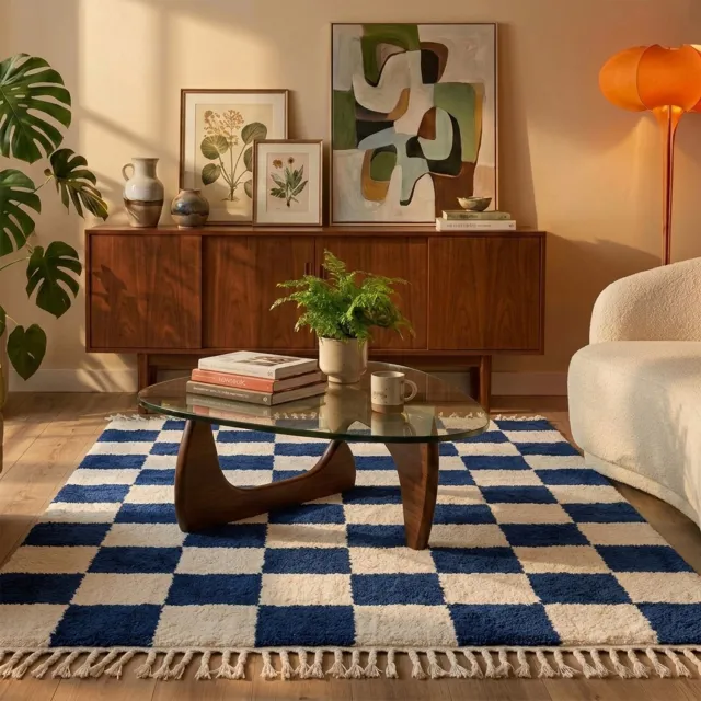 Fraai Checkerboard vloerkleed - Blox Fringe Blauw - 230x330 cm