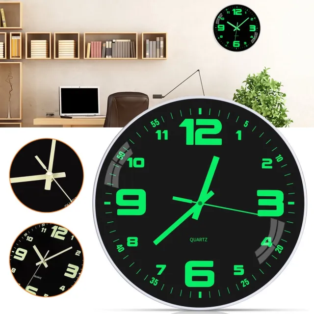 NCRealher Wandklok Die Oplicht In Het Donker - Stille Klok - 12 inch Lichtgevende Wandklok - Ronde Wandklok Zonder Tikgeluid Zwart & Wit