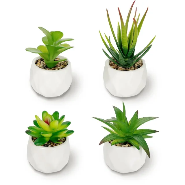 Unyqoos ® Set van 4 Decoratieve Mini Kunstplanten in Keramische Potten voor Diverse Interieurstijlen groen