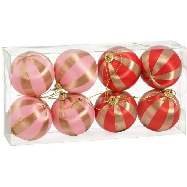 Mica Decorations Kerstballen onbreekbaar roze - 8 stuks (ø6cm) Roze, rood