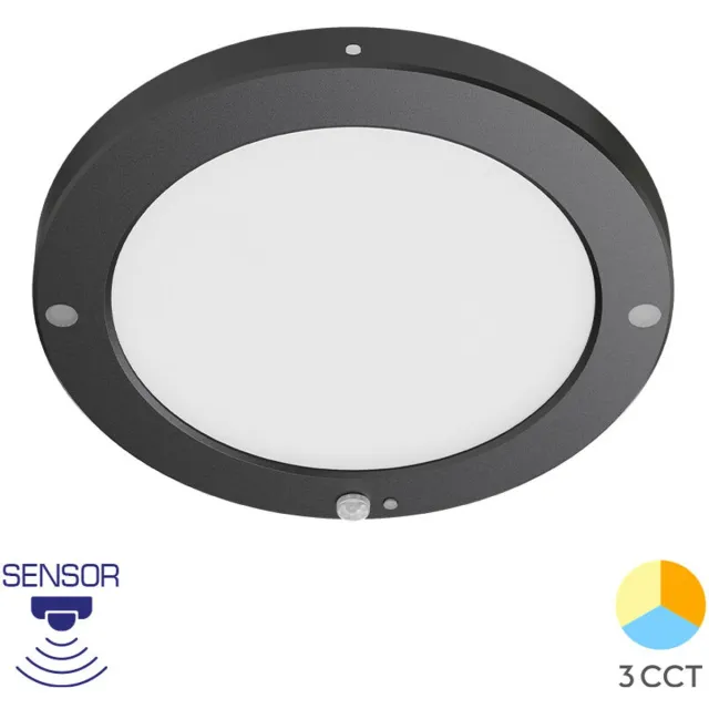 BRAYTRON LED Plafondlamp met Bewegingssensor + Dag en Nacht Sensor - 20W - Aanpasbare Kleur CCT - 360° Zichthoek - Opbouw/Inbouw - Rond - Mat Zwart