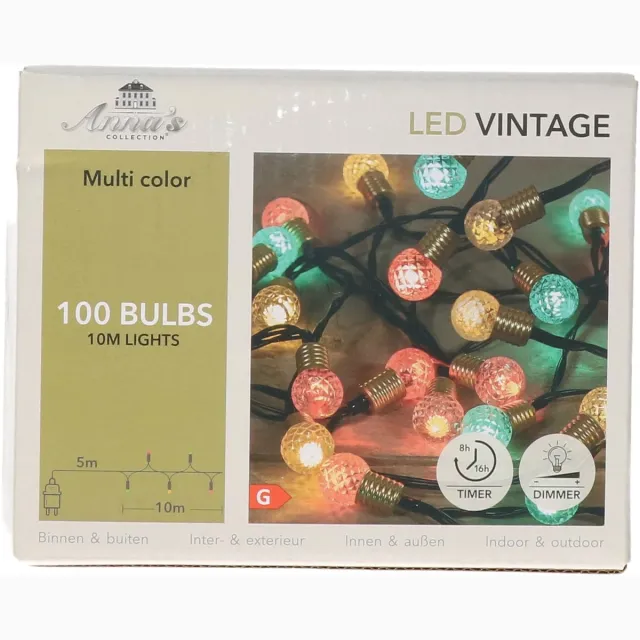 Anna's Collection Lichtsnoer - vintage bolletjes - 100 led lampjes - groen/rood/wit - 10 m - sfeerverlichting - kerstverlichting