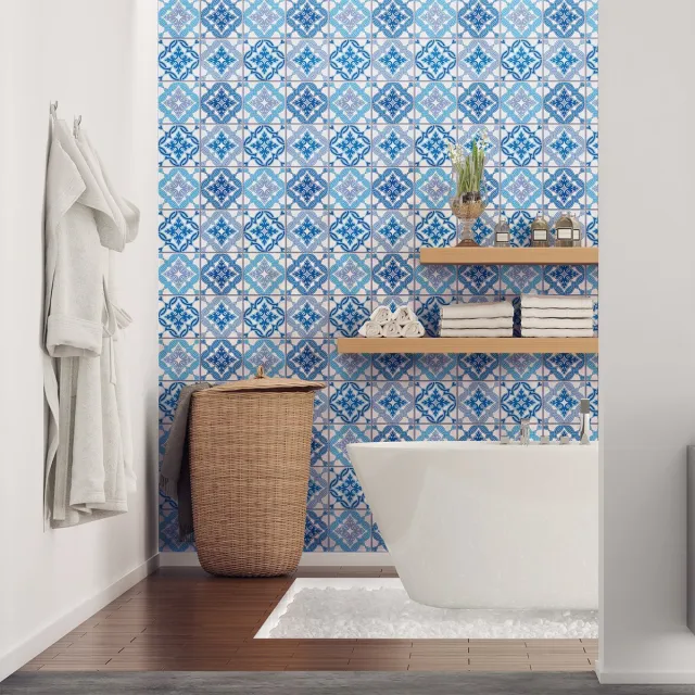 Ambiance Sticker Zelfklevende tegelmuurstickers voor keuken en badkamer - 24 Azulejos Aliocha tegelstickers - 24 stickers 10x10cm Multi color