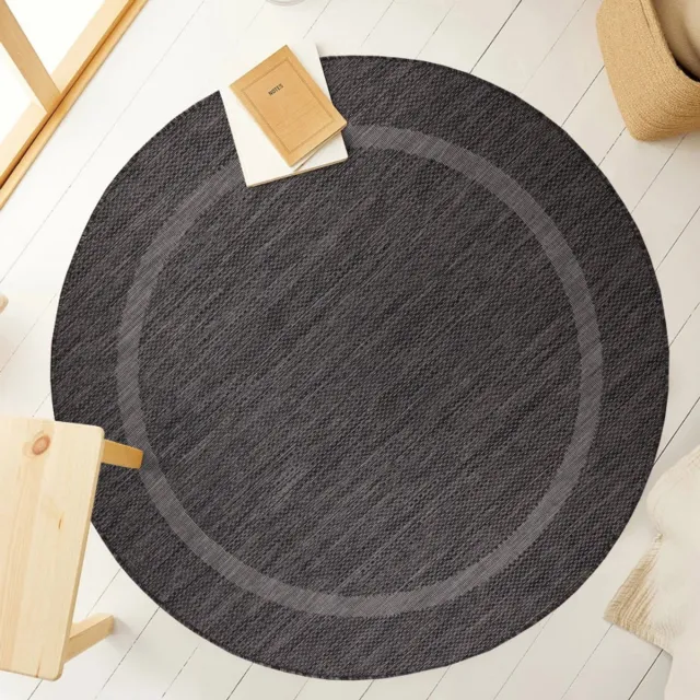 Relax Vloerkleed – Zwart – Laagpolig Kaderdesign – Voor Binnen & Buiten – 160x160 cm rond