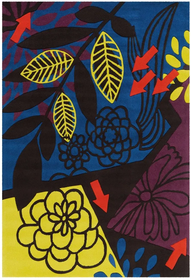 Padiro stijlvol laagpolig vloerkleed 170 x 240 cm - mosterdgeel - botanisch bloemenpatroon - voor vloerverwarming - van modacryl, polyester en katoen