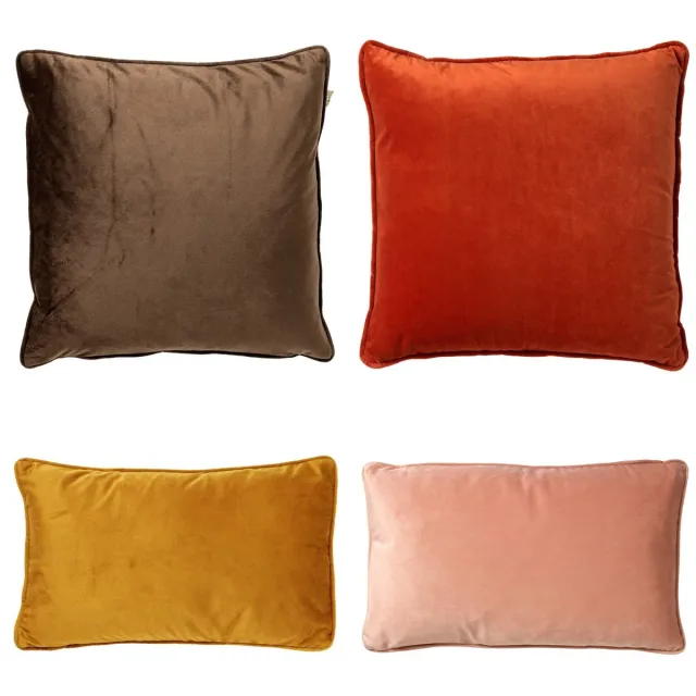 Dutch Decor KUSSENSET - 4-delig - Matching Velvets - 45x45 cm en 30x50 cm - inclusief binnenkussens - bruin, oranje, geel, roze - Met Ritssluiting – Decoratie Kussens - Comfortabele kussentjes voor op de Bank