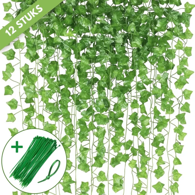 Boncy Premium Kunstplant Klimop Slinger - Kunsthaag Klimplanten - Kunstmatige Hangplant Groen Kunstplanten - Kunstklimop Nep planten voor Binnen en Buiten - Kamer Decoratie - Nepplanten Kunst plant - Kunstbloemen geschikt voor Klimplantenrek Klimop set