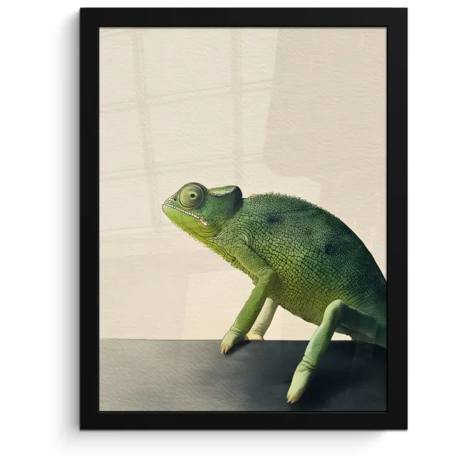 FrameYourWall Poster in lijst - Fotolijst 30x40 cm - Posters - Kameleon - Groen - Minimalistisch - Posterlijst zwart - Decoratie - Wanddecoratie woonkamer - Muurdecoratie slaapkamer