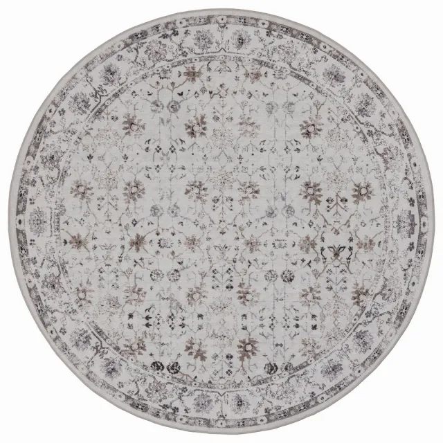 Moonay Rond Vintage Vloerkleed Atlas Floraal 200 cm - Wasbaar Antislip Crème CREME