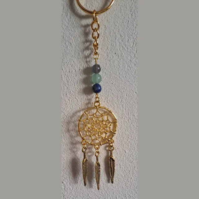 mineraalsteen Sleutelhanger Horoscoop "Boogschutter" / Dromenvanger, goudkleurig grijs, groen, blauw