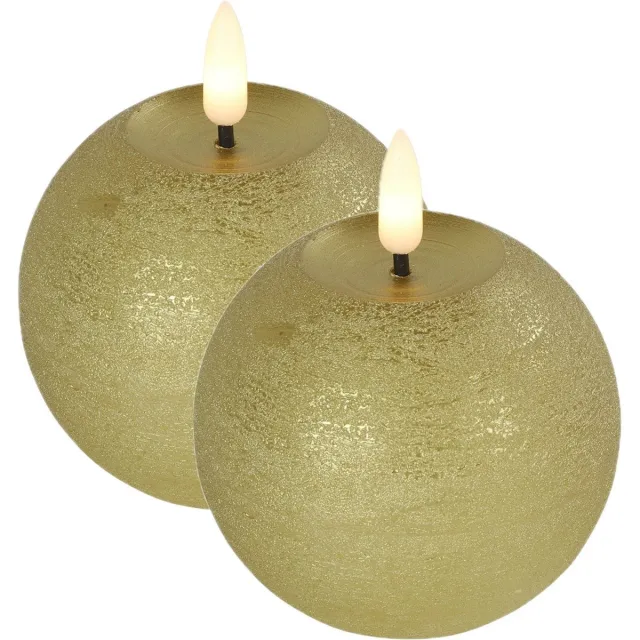 Countryfield LED kaarsen/bolkaarsen- 2x - goud - B8 x H9,5 cm - Lyon - warm wit Goudkleurig