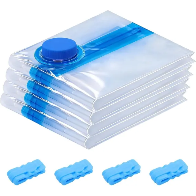 carmdering Vacuümzakken voor Kleding 4 Stuks - 35 × 50 cm - Compressiezakken met Dubbele Sluiting en Ventiel - Ruimtebesparende Opbergzakken voor Kleding, Dekens en Beddengoed - Voor Koffer, Kast en Onder Bed Transparant