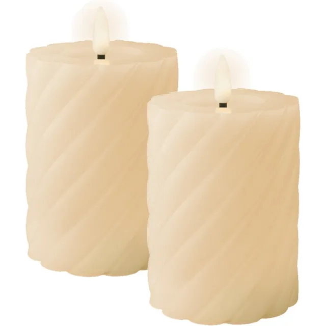 Lumineo Luxe LED kaarsen/stompkaarsen - 2x - creme wit - D7,5 x H12,3 cm -timer