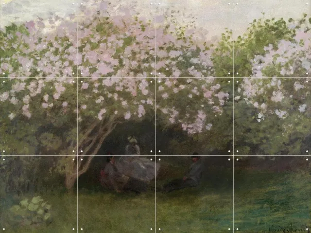IXXI Lilacs in Grey Weather, Claude Monet & Bridgeman Images - 80 x 60 cm - Grote wanddecoratie en posters - Impressionisme, Olieverf, Schilderijen Roze / Groen