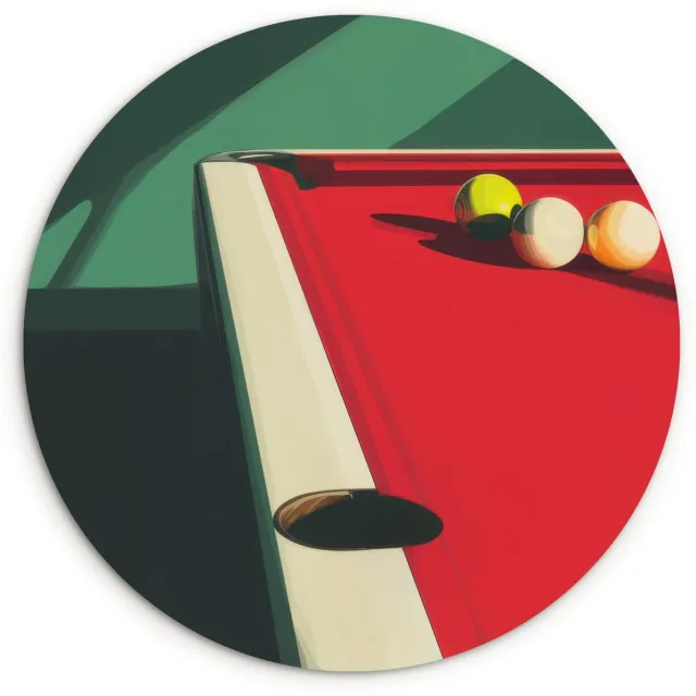 WallCircle Wandcirkel 140x140 cm - Muurcirkel Biljarttafel - Ballen - Rood - Schaduw - Muurdecoratie woonkamer - Wanddecoratie slaapkamer - Kamer decoratie accessoires - Ronde schilderijen