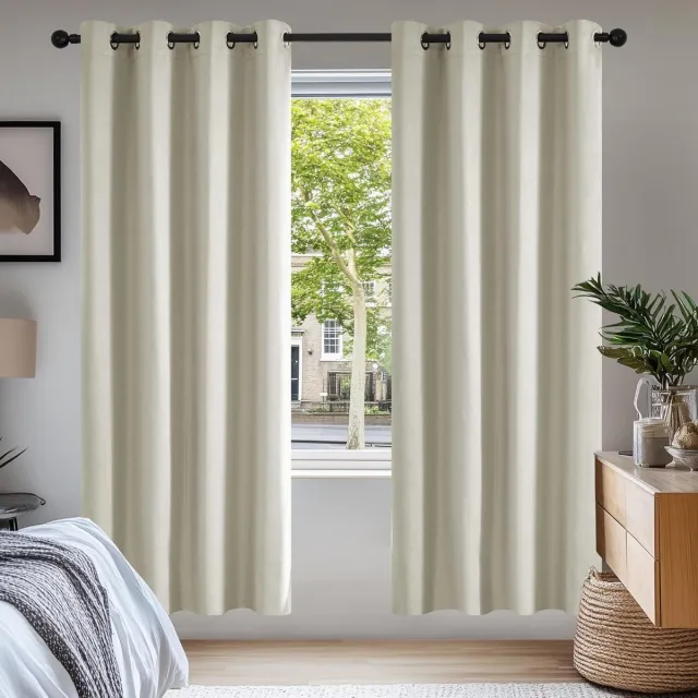 Provento Warmte-isolerende verduisteringsgordijnen voor woonkamer en slaapkamer - Modern design - 140 x 175 cm - Lichtbeige - 2 stuks Any