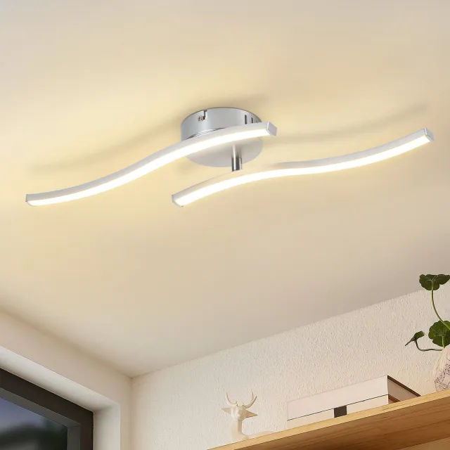 NETTLIFE Moderne Plafondlamp - Zilveren - LED Plafondverlichting - 12W - 3000K Warmwit - Golvend Design - Plafondlamp voor Keuken Woonkamer Slaapkamer Gang & Kantoor