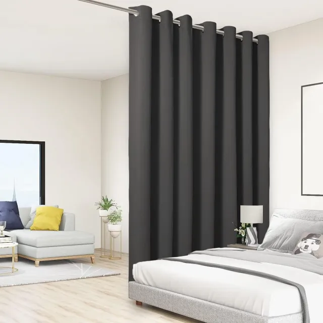 Famanu Totale privacy wanddoorvoertule thermisch geïsoleerd geluiddicht extra brede verduisterende gordijnen voor slaapkamer woonkamer 2 74 m breed x 2 13 m hoog 1 paneel Donkergrijs