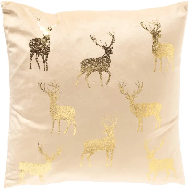 Textino NORDIC-REINDEER - kussenhoes 45x45 cm - fluweel - rendieren - Summer Sand - beige, goud Zand
