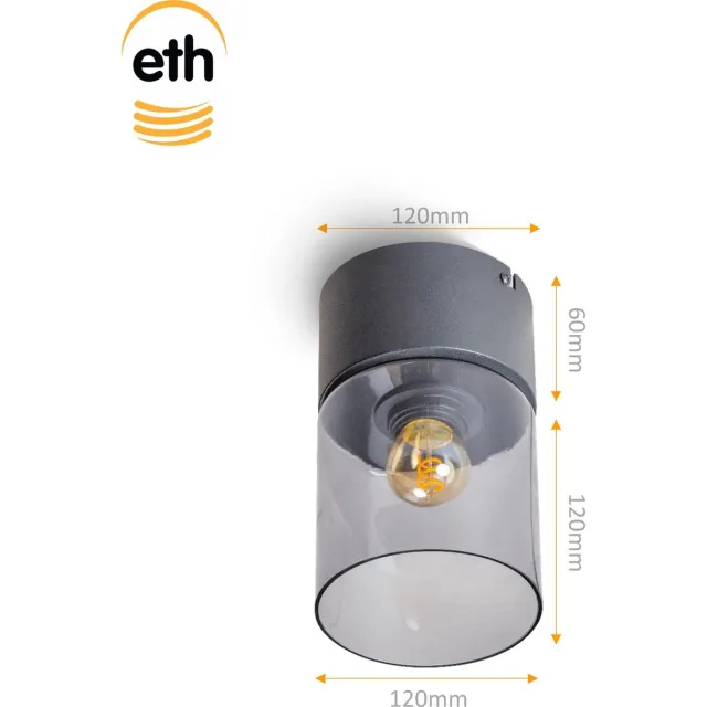 Expo Trading ETH Sledge Glass Plafonnière E27 Smoke Glas Antraciet