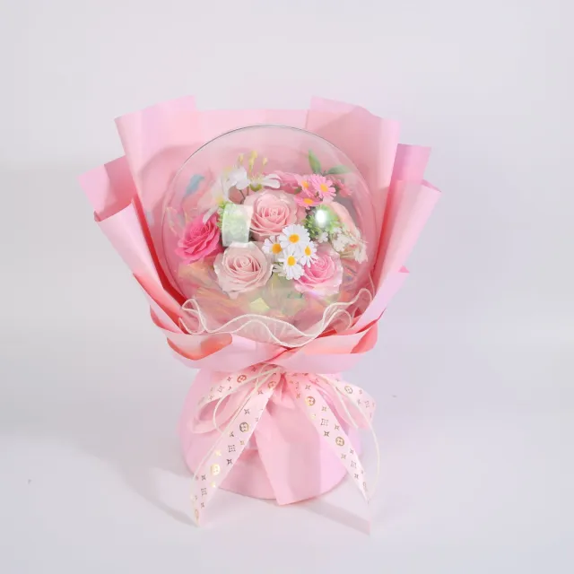 La Roselle Amsterdam Bubble Kunstbloemen Boeket – Geurende Rozen in Transparante Bubble Licht roze Roze/wit/pastel