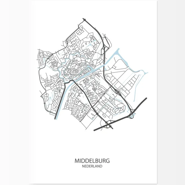De Lange Koe Poster Middelburg | Plattegrond | 29,7 x 42,0 cm (A3) Wit