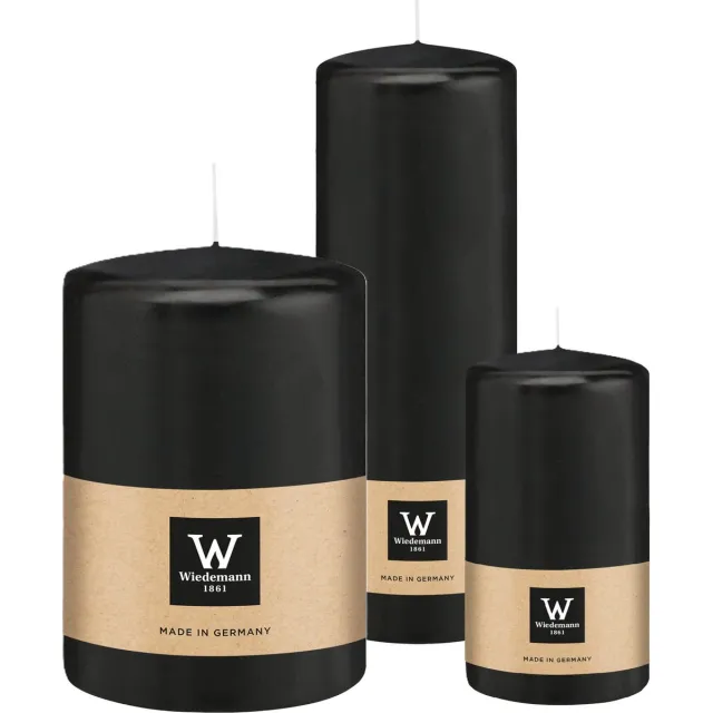Wiedemann Cilinderkaarsen/stompkaarsen - set van 3 - zwart - 7x13/10x15/7x20 cm
