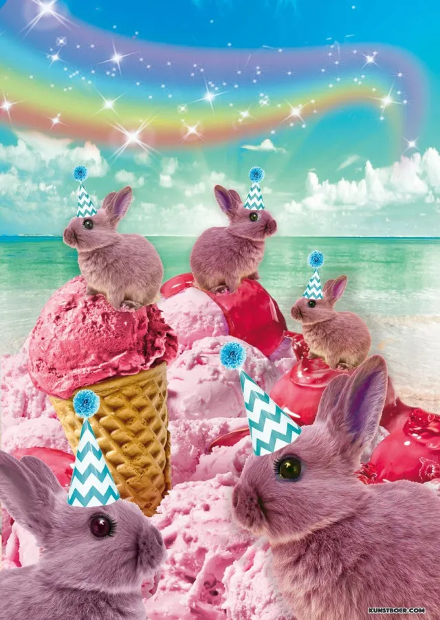 Kunstboer Poster Ice Konijntje Icecream Konijnenposter aqua