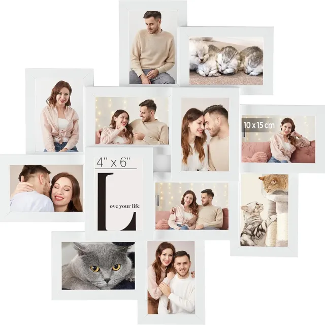 Songmics Fotolijst Collage Wit voor 12 Foto's 10x15 cm - Wanddecoratie