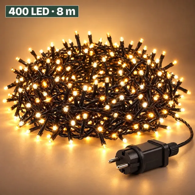Levano Kerstverlichting Buiten 400 LED 8 m - Kerstboomverlichting Warm Wit - Kerstlampjes - Lichtsnoer Binnen en Buiten - Clusterverlichting Kerstboom - Microcluster Extra Warm Wit - Buitenverlichting Kerst - LED Lampjes - Lichtslinger - Timer