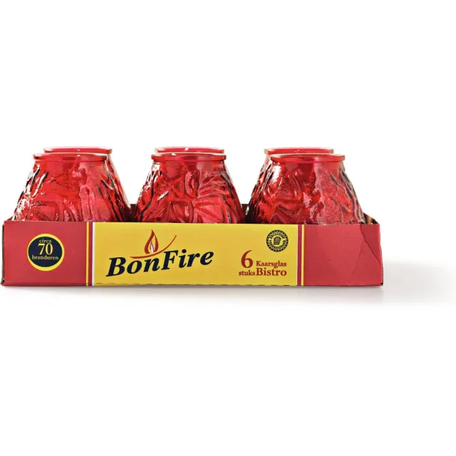Bon Fire Kaars Stompkaars Rood glazen kaarsen (70 Brand Uur) Tray 6 Stuks
