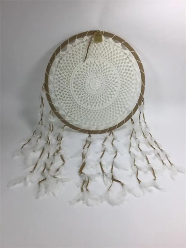 CottonCounts Prachtige dromenvanger handgemaakt in Ibiza-style 50 cm doorsnede wit bruin