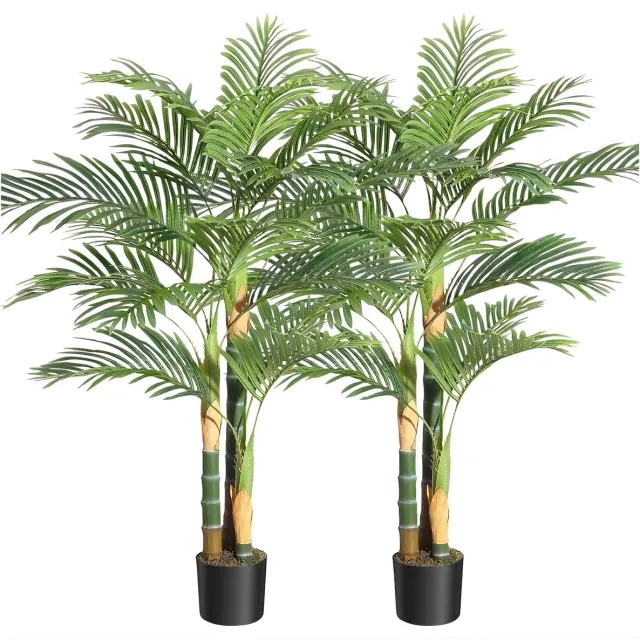 Happiq Kunstmatige Gouden Rietpalm - Voor Binnen & Buiten - Nep Tropische Palm Plant Decor - Groen, 120 & 150 cm, 2 Stuks - Groen-150cm