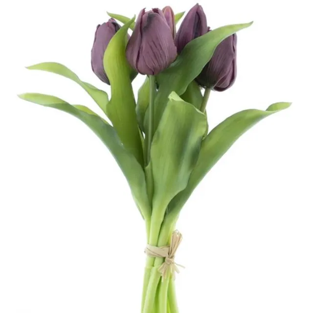 Vermeer 7 kunst tulpen Vermeer-boeket van 7 aubergine kunsttulpen-Real Touch Vermeer tulip bundle aubergine X7 31cm