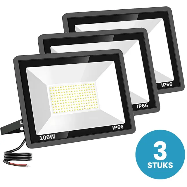 Tsong LED Schijnwerper 100W - 3 stuks - 12.000 lm - Daglichtwit 6000K - 120° Breedstraler - IP66 - Terrein- & Gevelverlichting - 2 jaar garantie