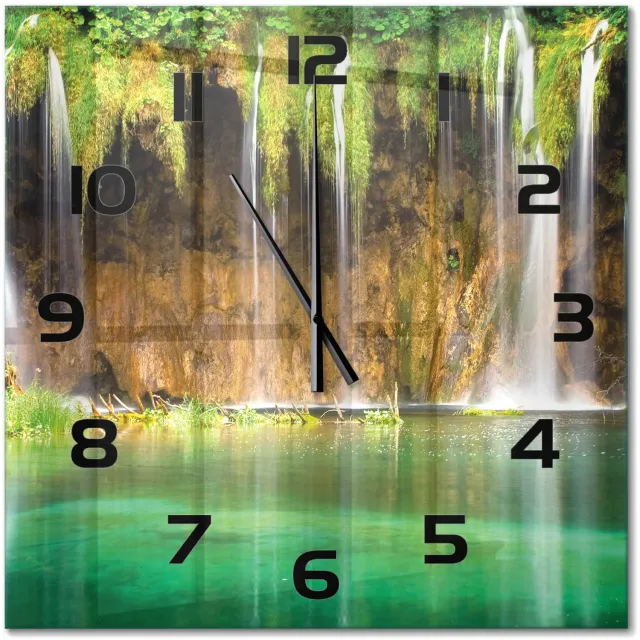 TULUP Wandklok - Plitvice-meren Glazen Klok Met Print - 60x60 cm - Groente Wandklok Glas Met Motief - Zwarte handen - Vierkante Klok - Wandklok Glas Decoratie - Gekleurde Glazen Klok