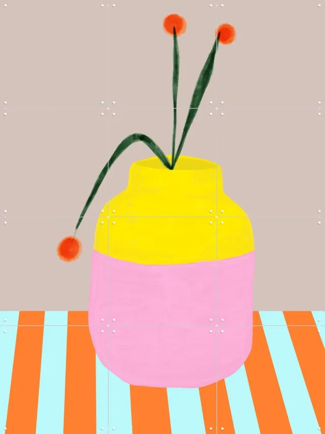 IXXI Mio Vaso fresh, Hej.Ibiza - 60 x 80 cm - Grote wanddecoratie en posters - Kleurrijk, Speels, Digitale Kunst, Illustraties, Studeerkamer Beige / Blauw / Oranje