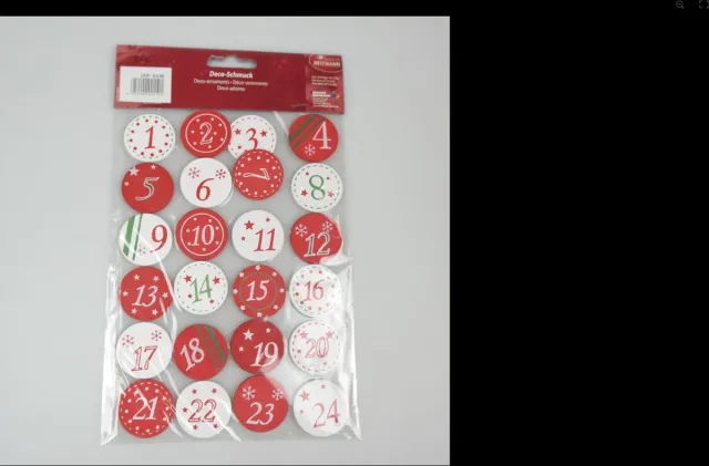 Heitmann Deco DECO Heitman Houten Advent Kalender Diy Cijfers - Nummers 1 t/m 24 - In hout met plaksticker op de achterkant - groen rood wit - 3.5 cm hoog - Hobby - Knutselmateriaal