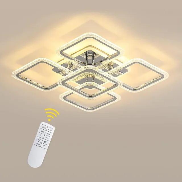 Riserva LED Plafondlamp Vierkant - 74W - 8320 lm - Dimbaar 3000K-6500K - Met Afstandsbediening - Chroom - Moderne Plafonnière voor Woonkamer, Slaapkamer en Eetkamer