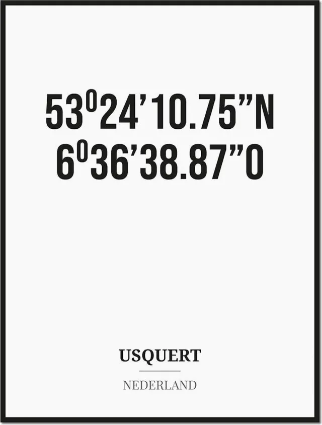 Studio216 Poster/kaart USQUERT met coördinaten zwart, wit