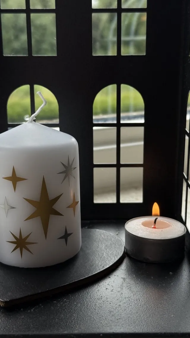 Afscheid & Troost Kaars - Troost kaars - Sterren - Afscheid - Uitvaart _ Cadeau - Afscheid & Troost AF-TK49-118 Wit met sterren