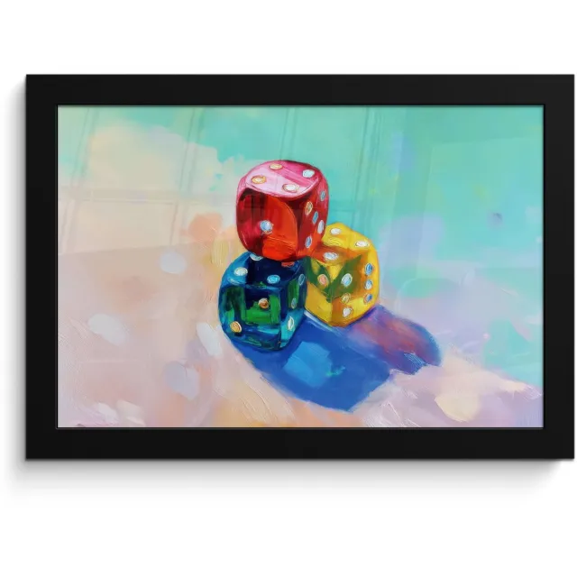 FrameYourWall Poster in lijst - Fotolijst 30x20 cm - Posters - Dobbelstenen - Kleurrijk - Getallen - Stipjes - Posterlijst zwart - Decoratie - Wanddecoratie woonkamer - Muurdecoratie slaapkamer