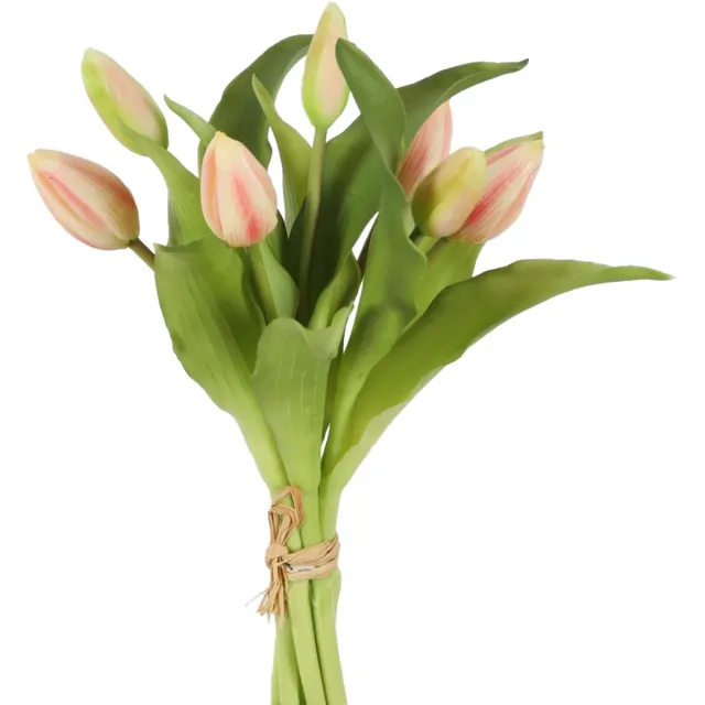 Viv! Home Luxuries Tulpen boeket - 7 stuks - kunststof bloem - lichtroze - 32cm