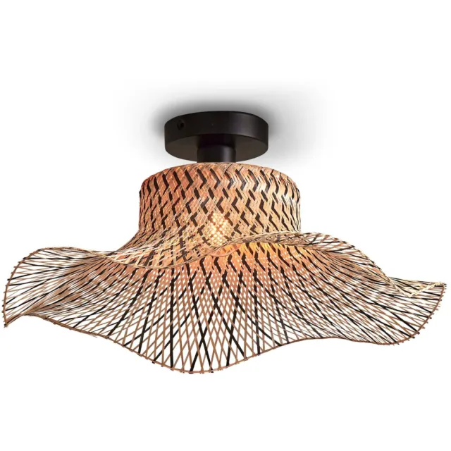 Good&Mojo Plafonniere Ibiza bamboe wavy dia.50xh.15cm zwart/naturel. Naturel met zwart